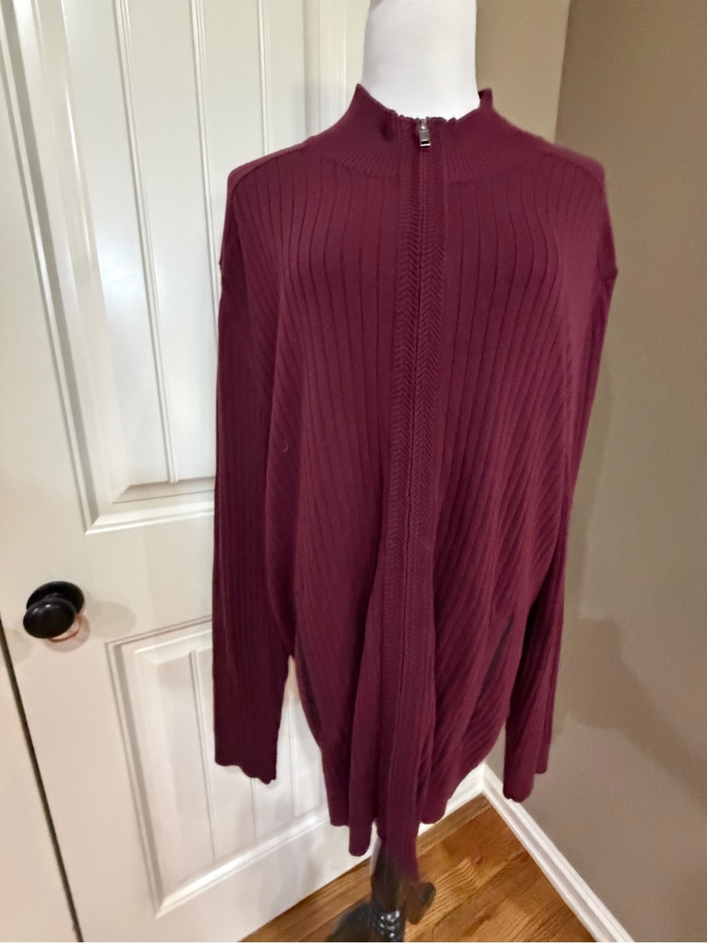 Men’s Alfani Ribbed Zip-Front Sweater Cardigan - Burgundy size XXXL